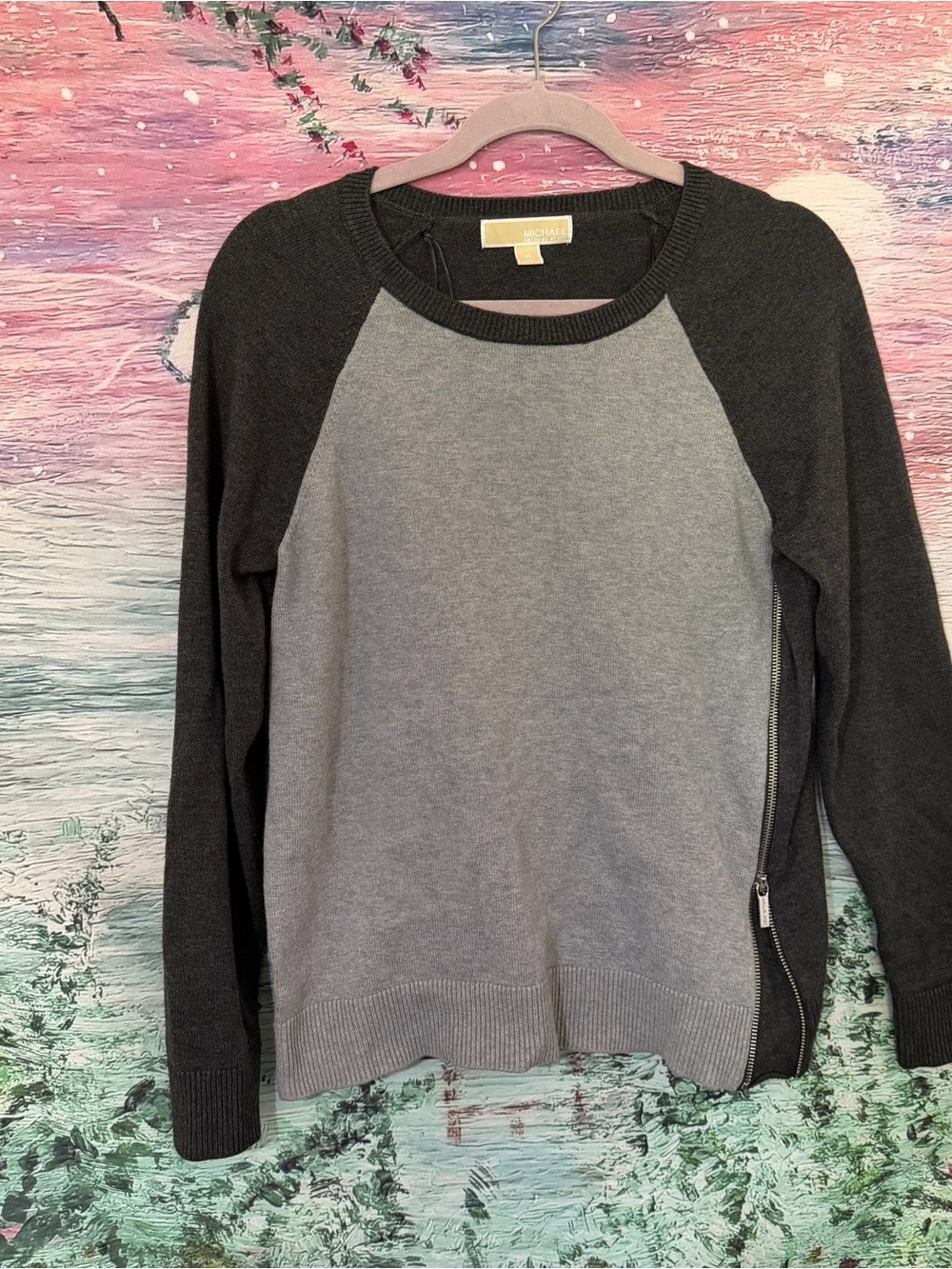 MICHAEL Michael Kors Two-Tone Gray & Charcoal Raglan Sweater